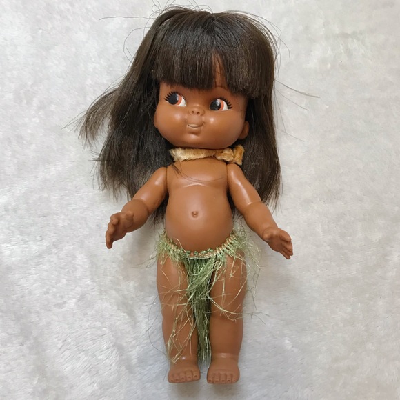 Vintage Japanese Shiba rubber kawaii native doll with hula skirt - Picture 1 of 8